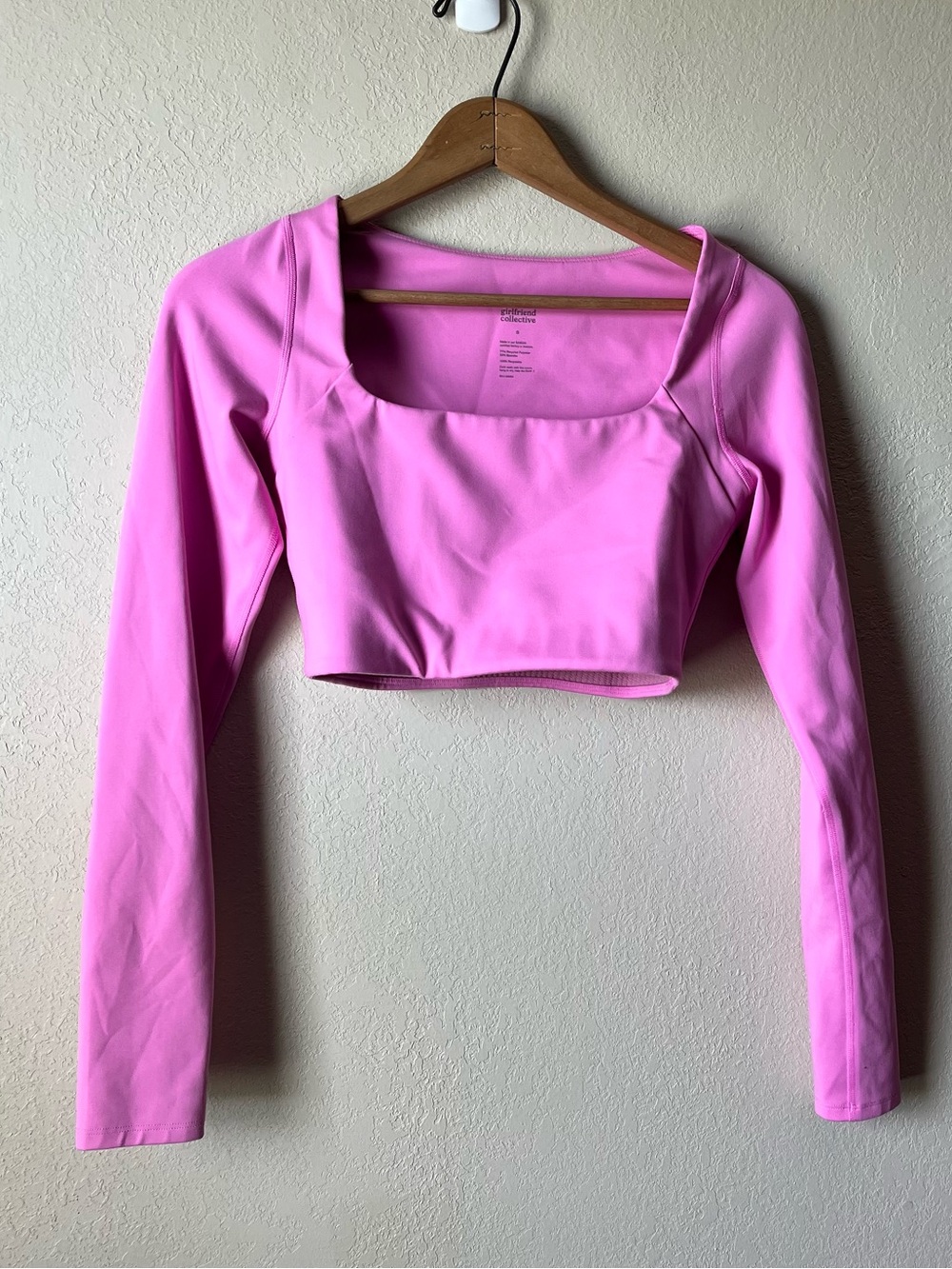 Girlfriend Collective Pink Long-Sleeve Square Neck Crop Top